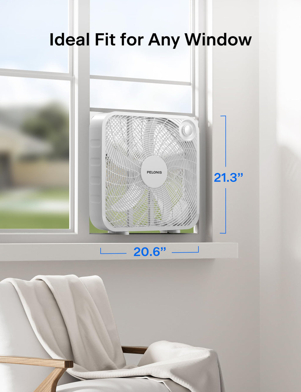 3-Speed, 20-Inch Box Fan for Bedroom, 5 Blades, 2295 CFM, White