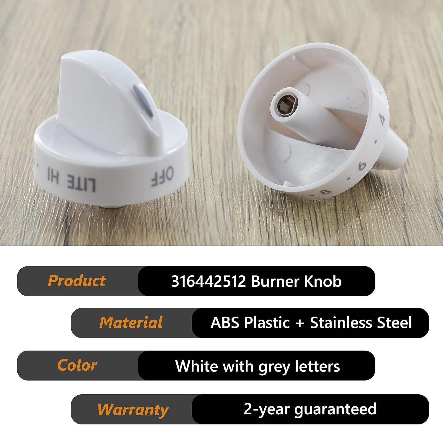 316442512 Stove Knob White Gas Oven Range Control Assembly (1PACK) | Compatible with Frigidaire, Kenmore, Sears Burner