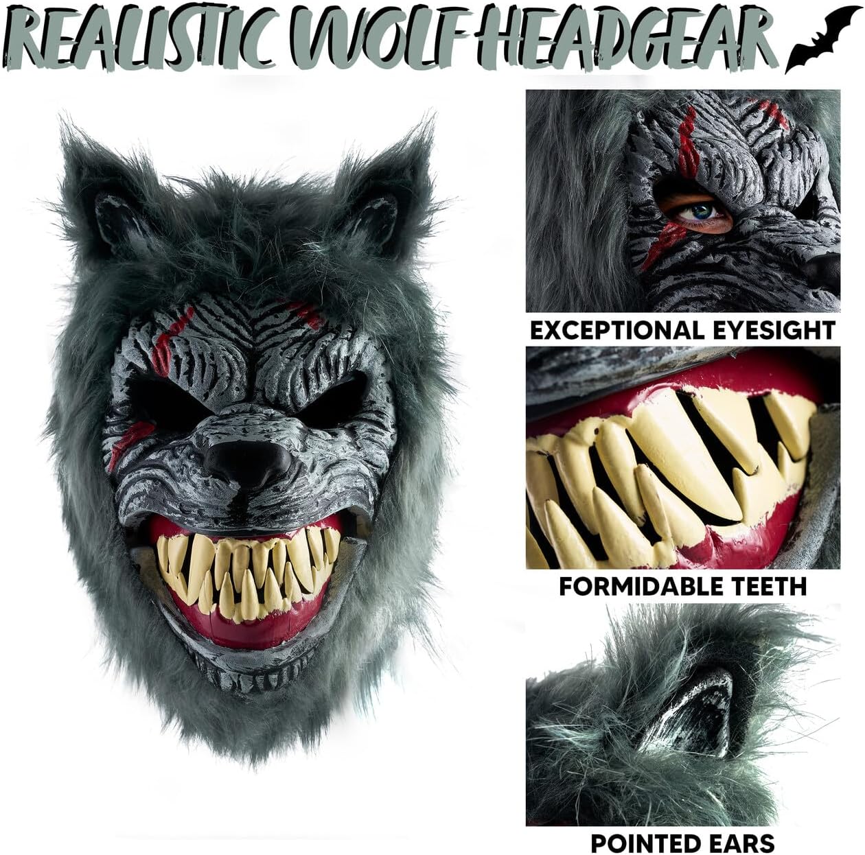 Halloween Wolf Werewolf Mask with Movable Jaw, Werewolf Costume Accessories Scary Mask for Kids Men Women Halloween