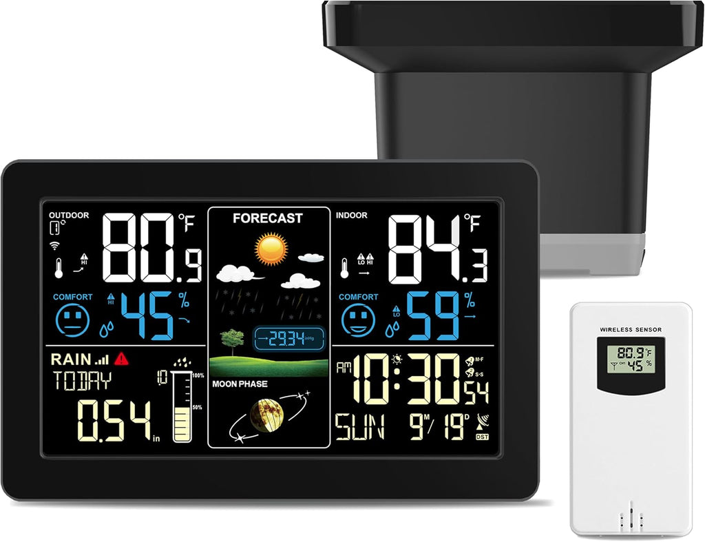 Weather Station with Rain Gauge Outdoor, Home Weather Stations Wireless Indoor Outdoor with Digital Rain Gauges