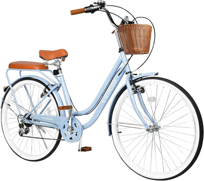 26 Inch Beach Cruiser Bike for Women, Hybrid Womens Bike with 7 Speeds, Adjustable Seat, Lightweight Women Beach