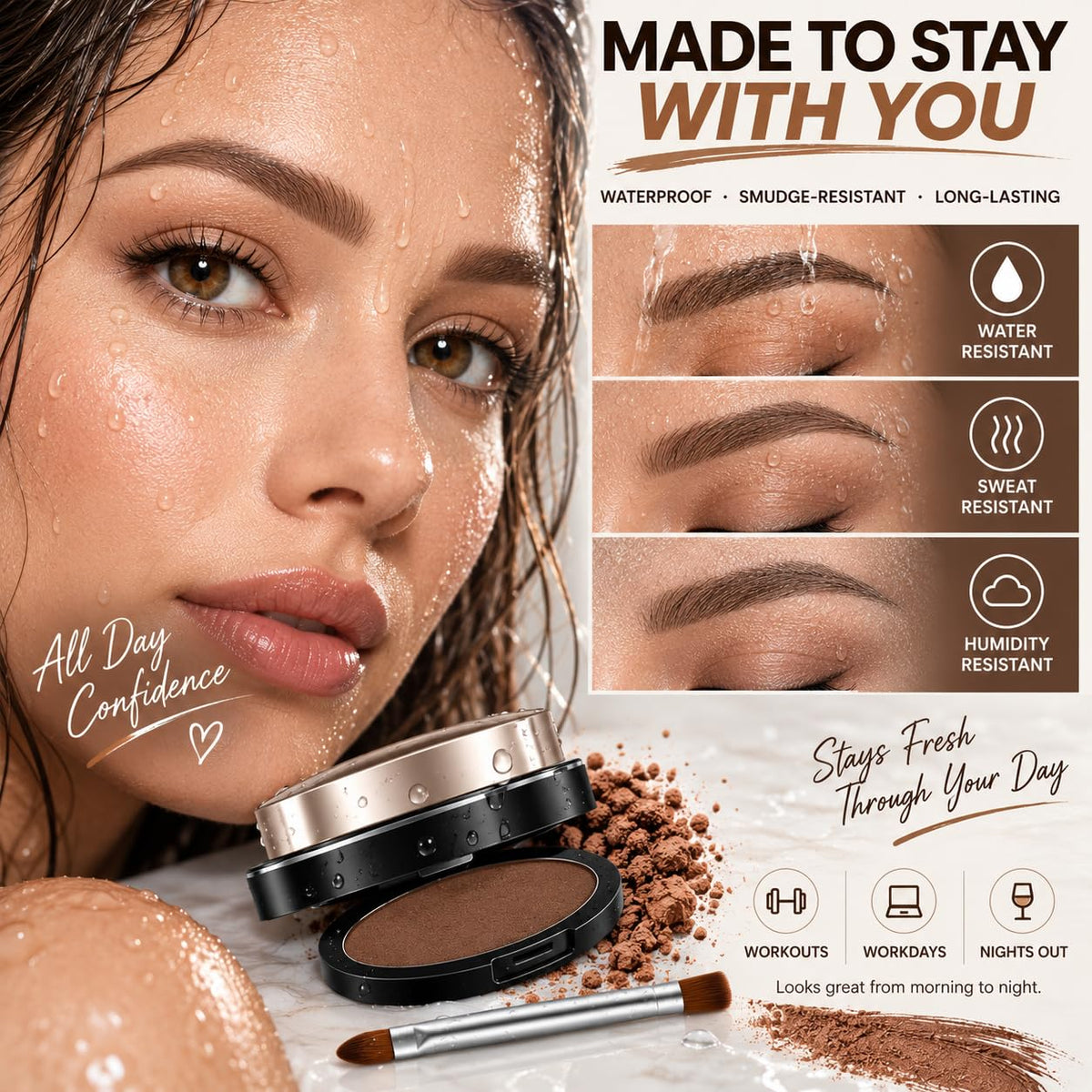 Eyebrow Stamp, Waterproof Brow Powder for Natural-Looking Brows in 3 Seconds, 3 Brow Shapes, Smudge-Resistant &