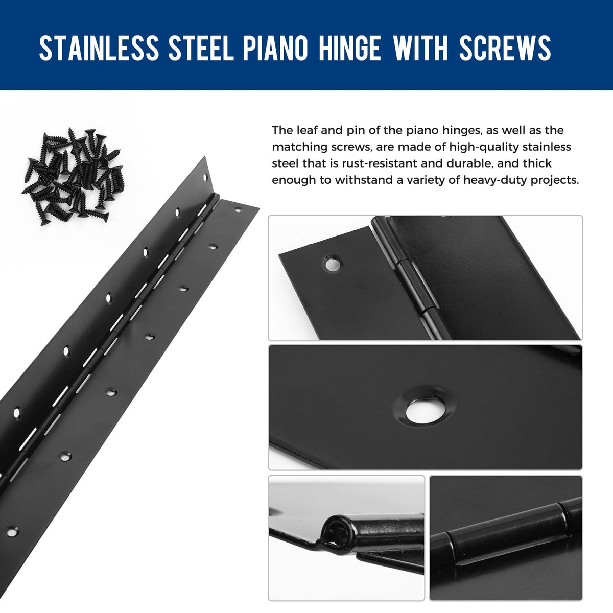 2 Pack Black Piano Hinge 48 Inch x 3 Inch, 0.05" Leaf Thickness