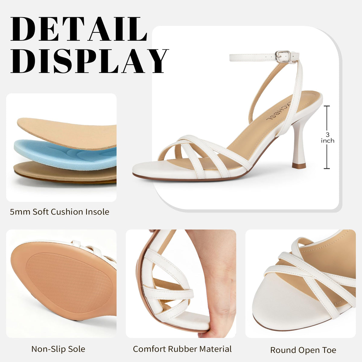 Kitten Heels for women, Strappy Round Open Toe Heeled Sandals