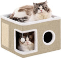 Cat Beds for Indoor Cats Houses, Large Cat Cave with Fluffy Ball and Scratch Pad, Foldable Cat House with Hideaway