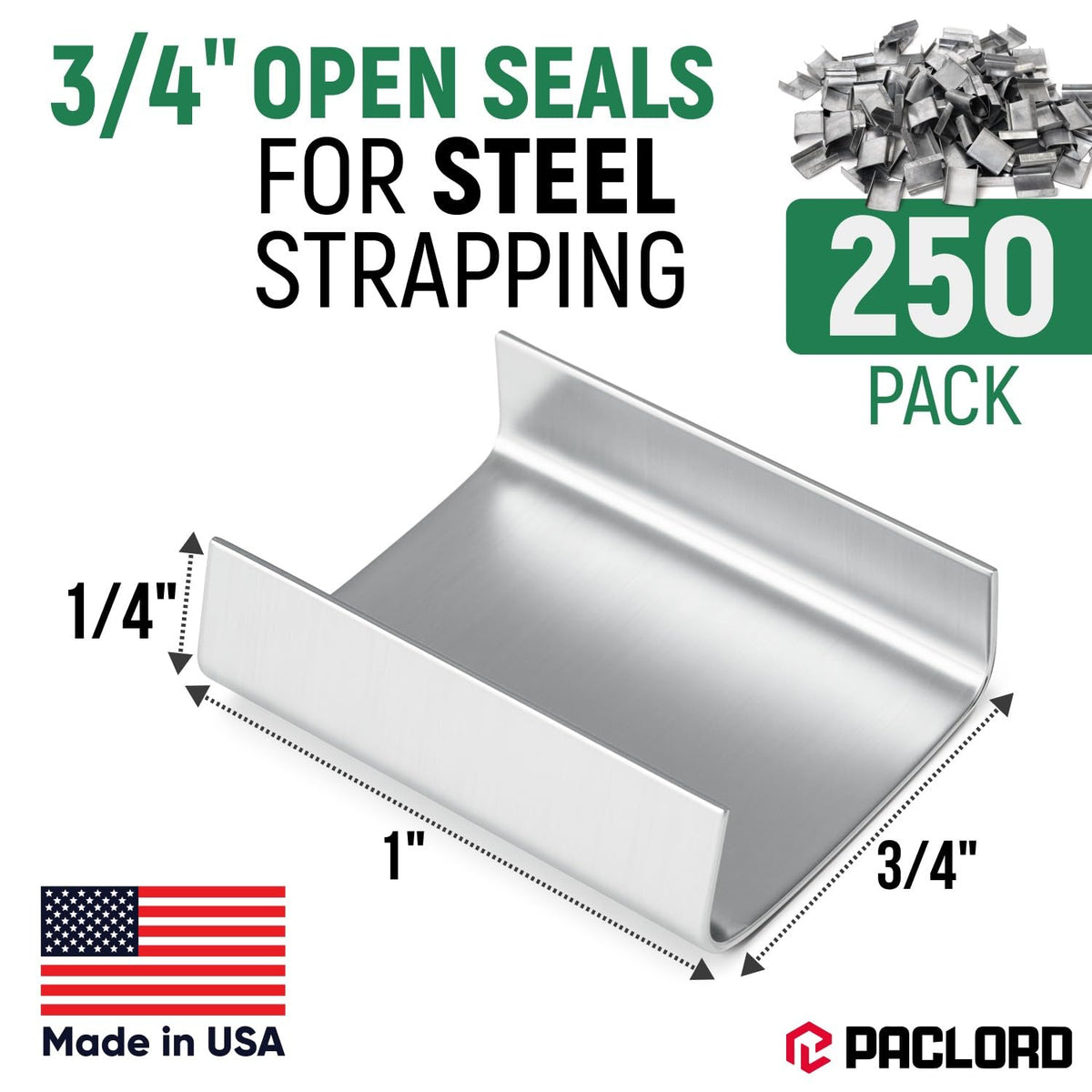 3/4" Open Seals for Steel Strapping, Pack of 250