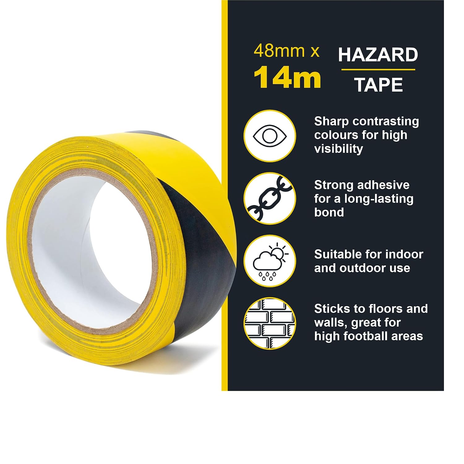 Floor Marking Tape - 2 Pack Black & Yellow Hazard Tape, 2" x 46 ft Each | Safety Warning Stripe Tape for Floors