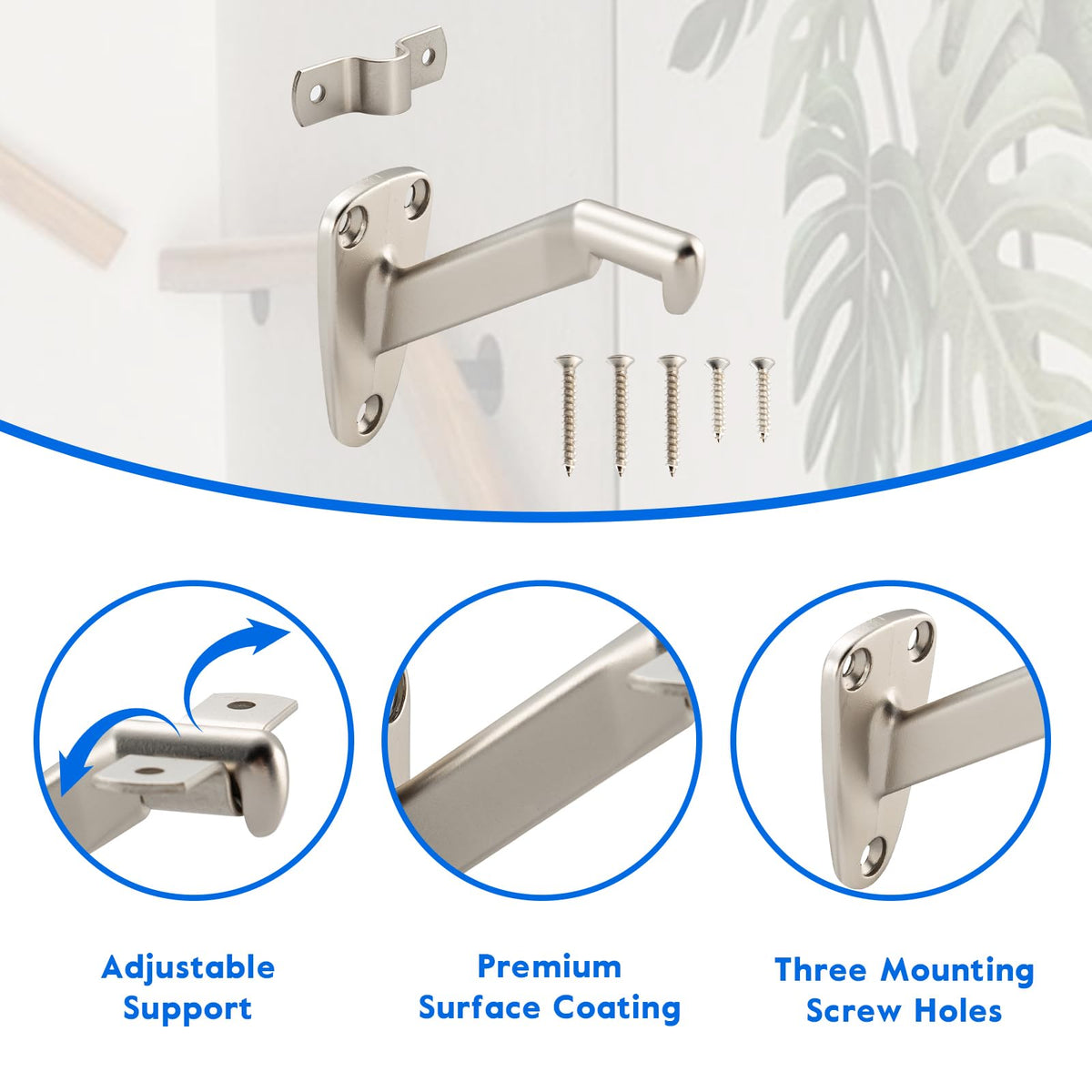 Handrail Bracket for Stairs, Satin Nickel, 6 Pack