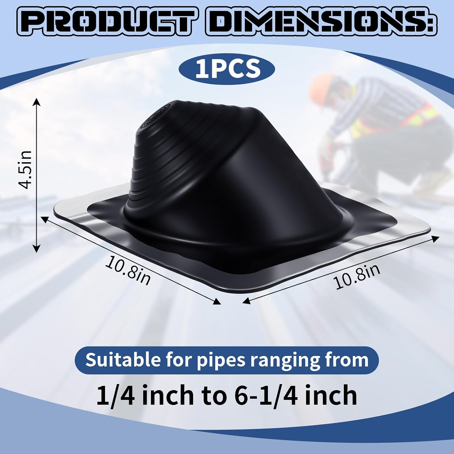 1 Pcs Black Epdm Square High Pitch Roof Flashing for Chimney Pipe