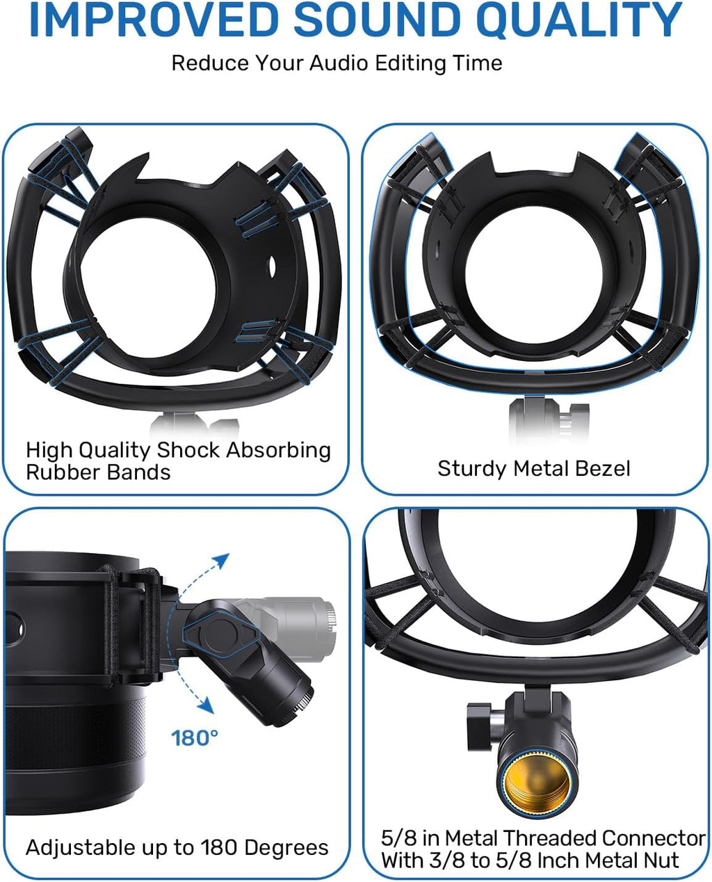 Custom Built Shock Mount with Pop Filter for Blue Yeti Microphones, Black | Metal Outer Ring, Anti-Vibration