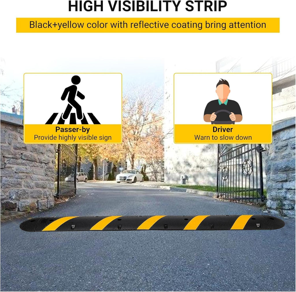 6FT Heavy-Duty Rubber Speed Bumps-2 Packs, 66000 LB Capacity Driveway Speed Bump with Bolts for Parking Lots, Roads