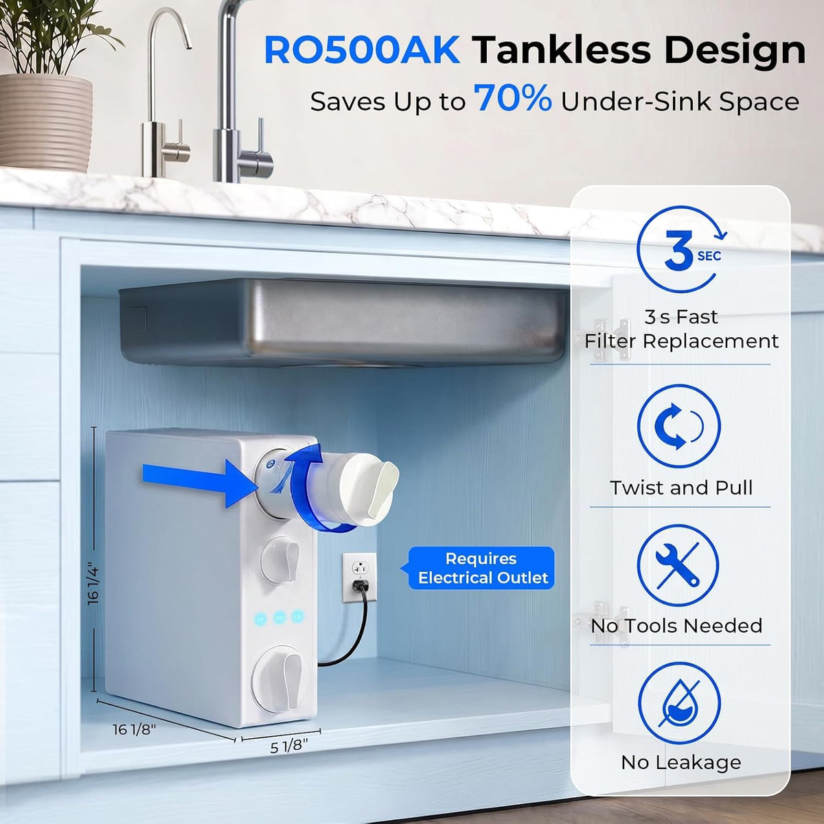 RO500AK Alkaline Reverse Osmosis System, NSF 58 Certified, 500 GPD