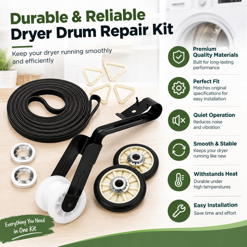 WED4850BW0 WED4815EW1 WED4815EW0 Dryer Repair Kit for whirlpool WED4800XQ3 WED49STBW1 WED4800XQ4 WED5000DW2 WED5010LW1 WED5010LW0 WED5000DW1 Drum Rollers 14210017 Belt 341241 Idler Pulley 14210023