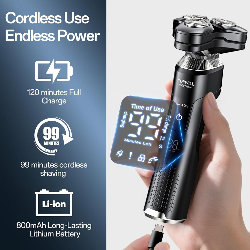 Electric Shaver for Men, 3-in-1 Rechargeable Razor and Trimmer | Face, Beard, Nose, Waterproof Wet/Dry Use, USB-C