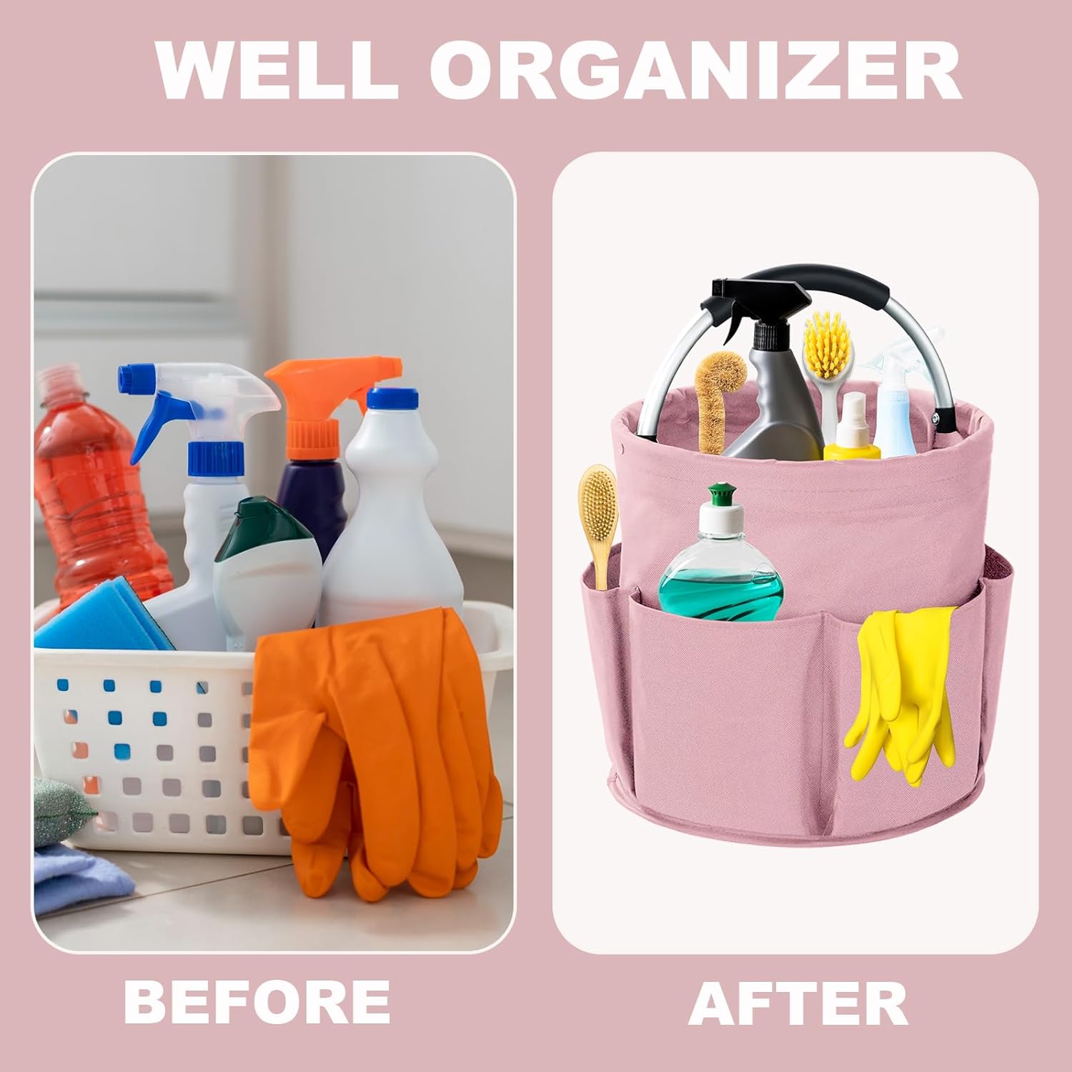 Cleaning Caddy with Handle, 17L Foldable Cleaning Supplies Organizer, Portable Storage Basket, Cleaning Supply Caddy