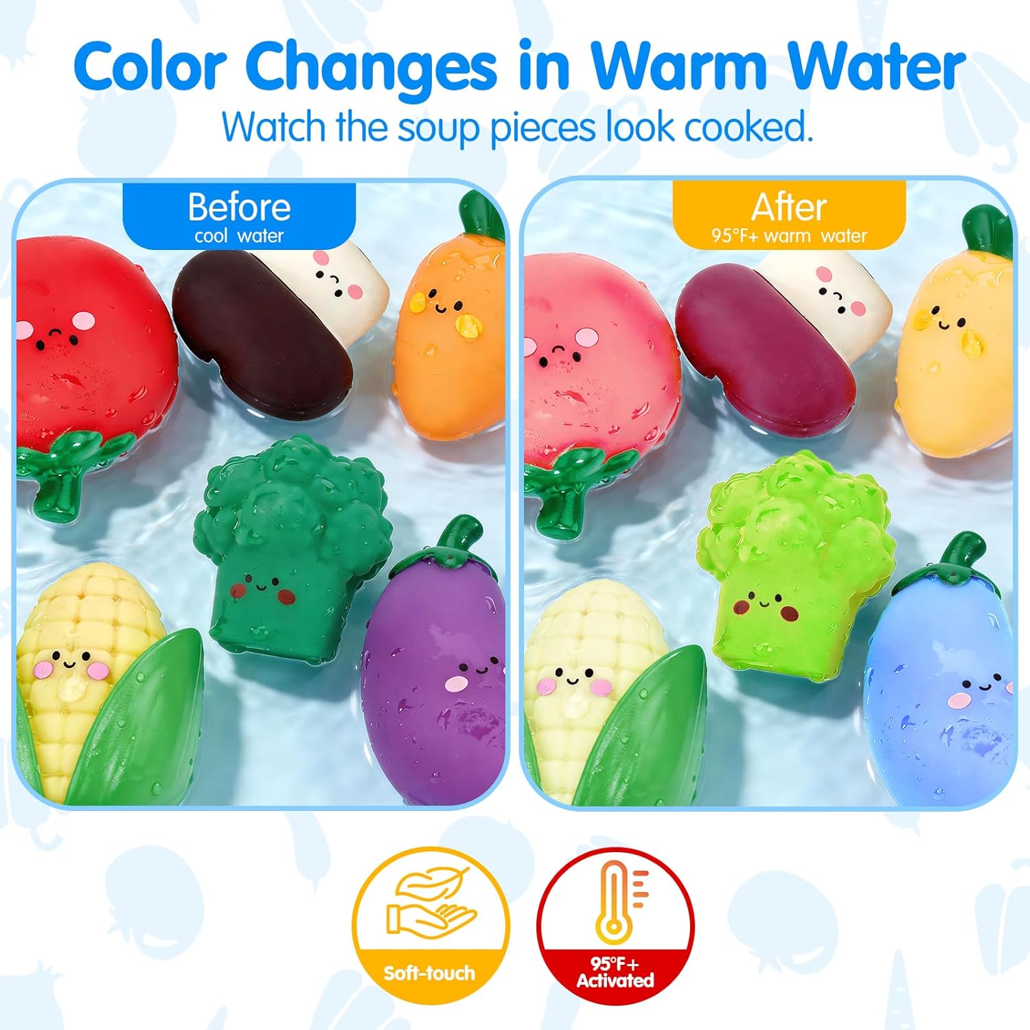 Bath Toys for Kids Ages 1-3, Color-Changing Pretend Cooking Set | 15PCS Pretend Cooking Set with Color Changing