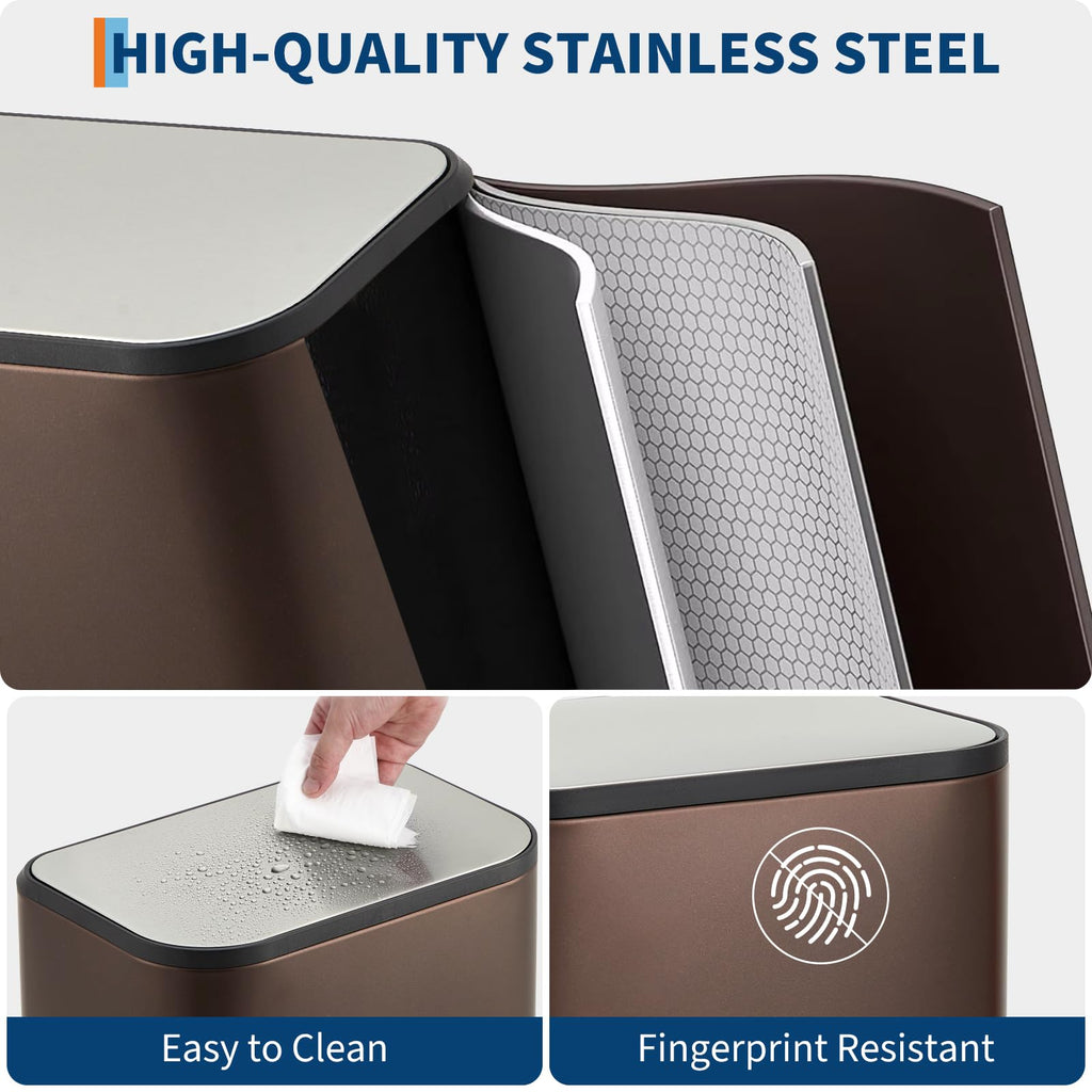 Brown Kitchen Trash Can, 5.3 Gal Stainless Steel Garbage Can