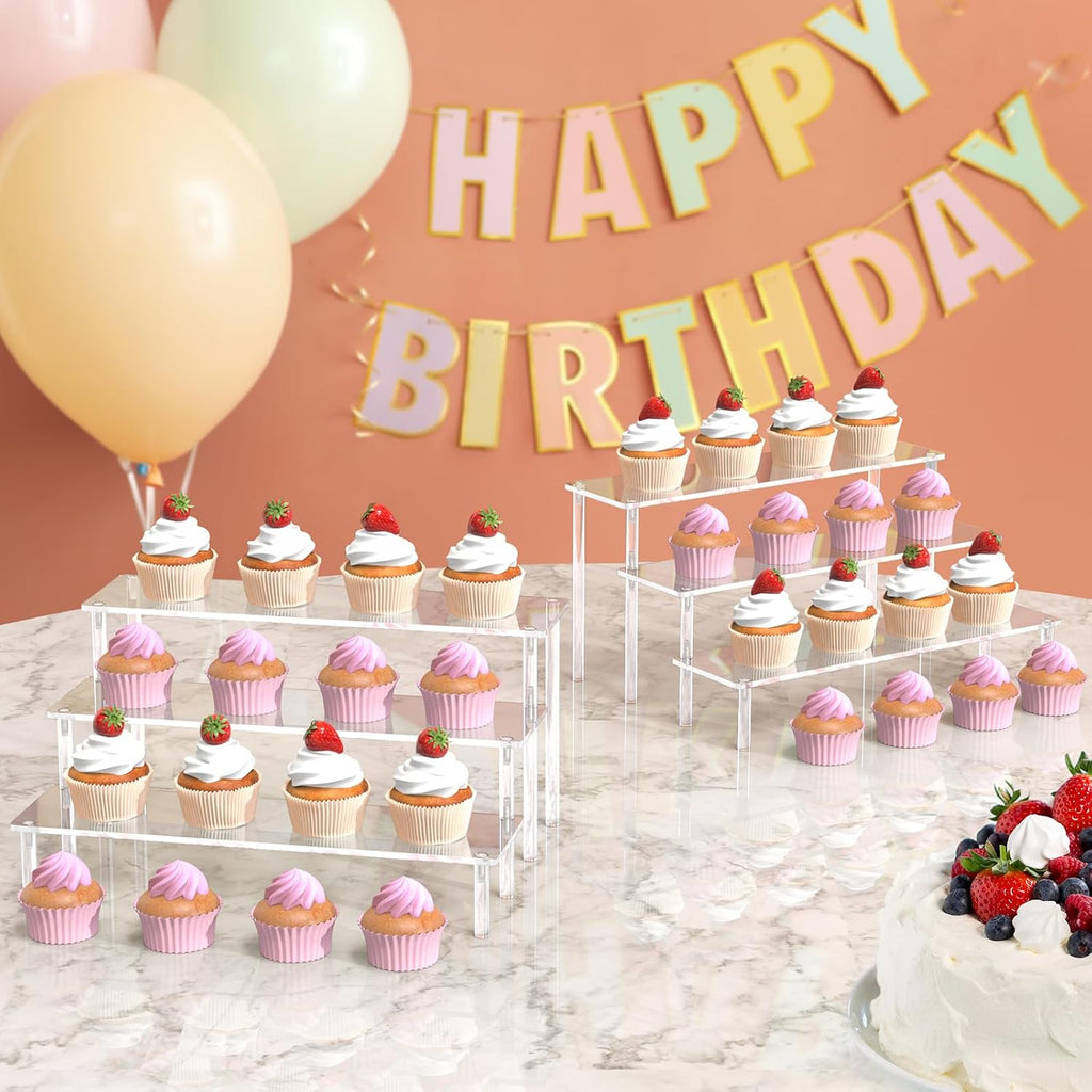 Acrylic Display Risers, 3 Tier Perfume Organizer, Clear Cupcake Stand | Large Shelf Risers for Figures, Dessert