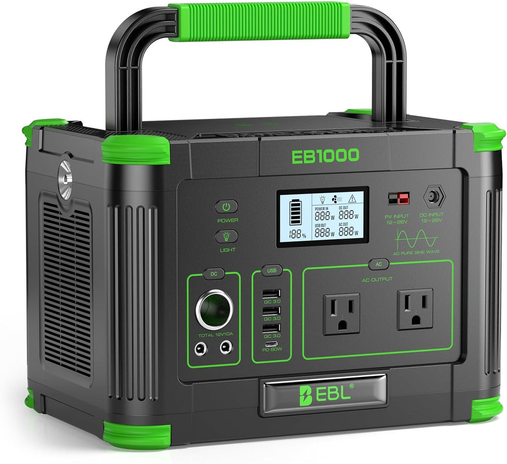 Portable Power Station 1000W Solar Generator 999Wh Fast Charging Backup Battery with 10W Wireless Charging & Multiple