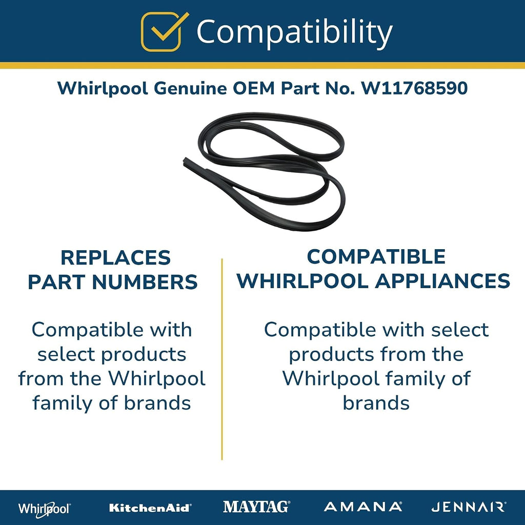 Whirlpool W11768590 Genuine OEM Dishwasher Door Gasket Replacement Part