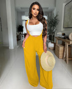 Womens Jumpsuit Adjustable Strap Wide Leg Overalls Summer