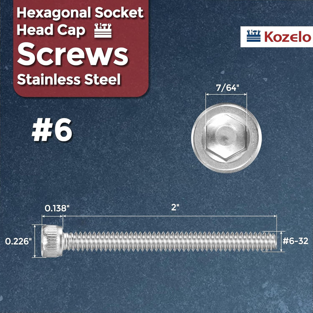 25pcs Socket Head Cap Screws #6-32x2 304 Stainless Steel Silver