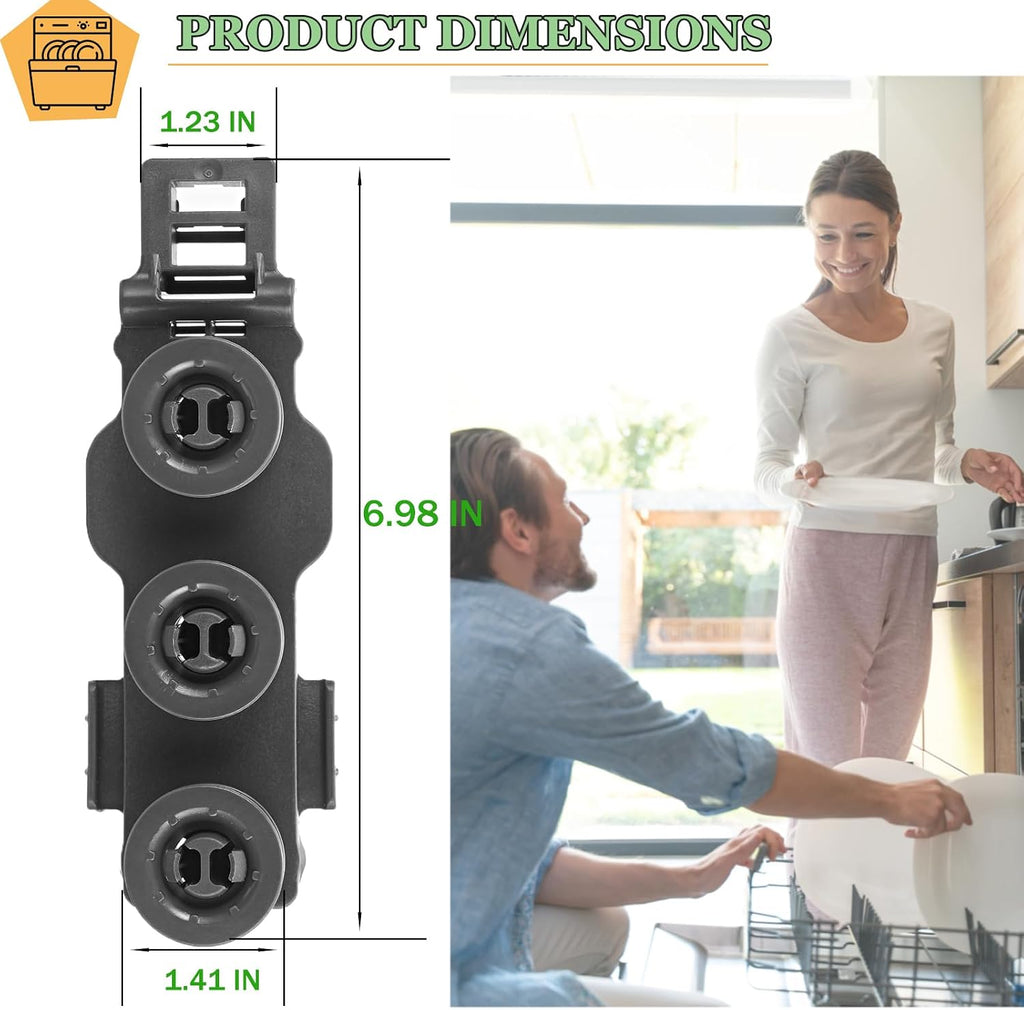 WD12X22801 Dishwasher Rack Bracket with 3 Wheels for GE Haier Dishwasher Roller Wheels - Replace AP6032529 4466609 PS11762946 WD12X10448 WD12X22599 (2 PACK）