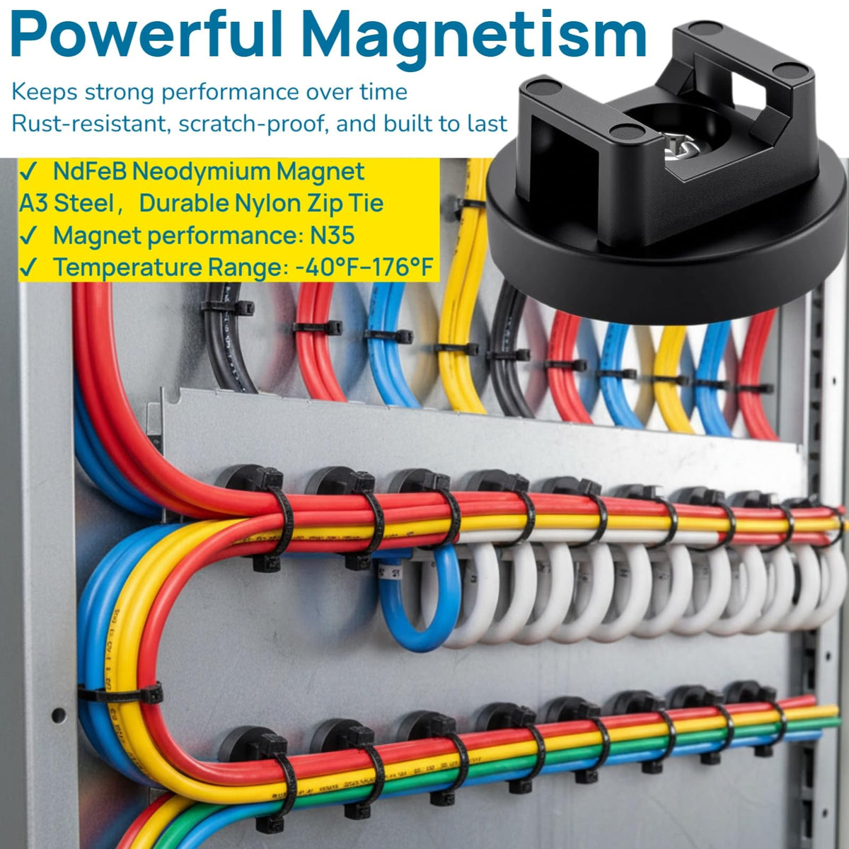 ZyCooom 225-Pc Magnetic Cable Ties Set,Magnetic Zip Tie Mounts & Cable Ties