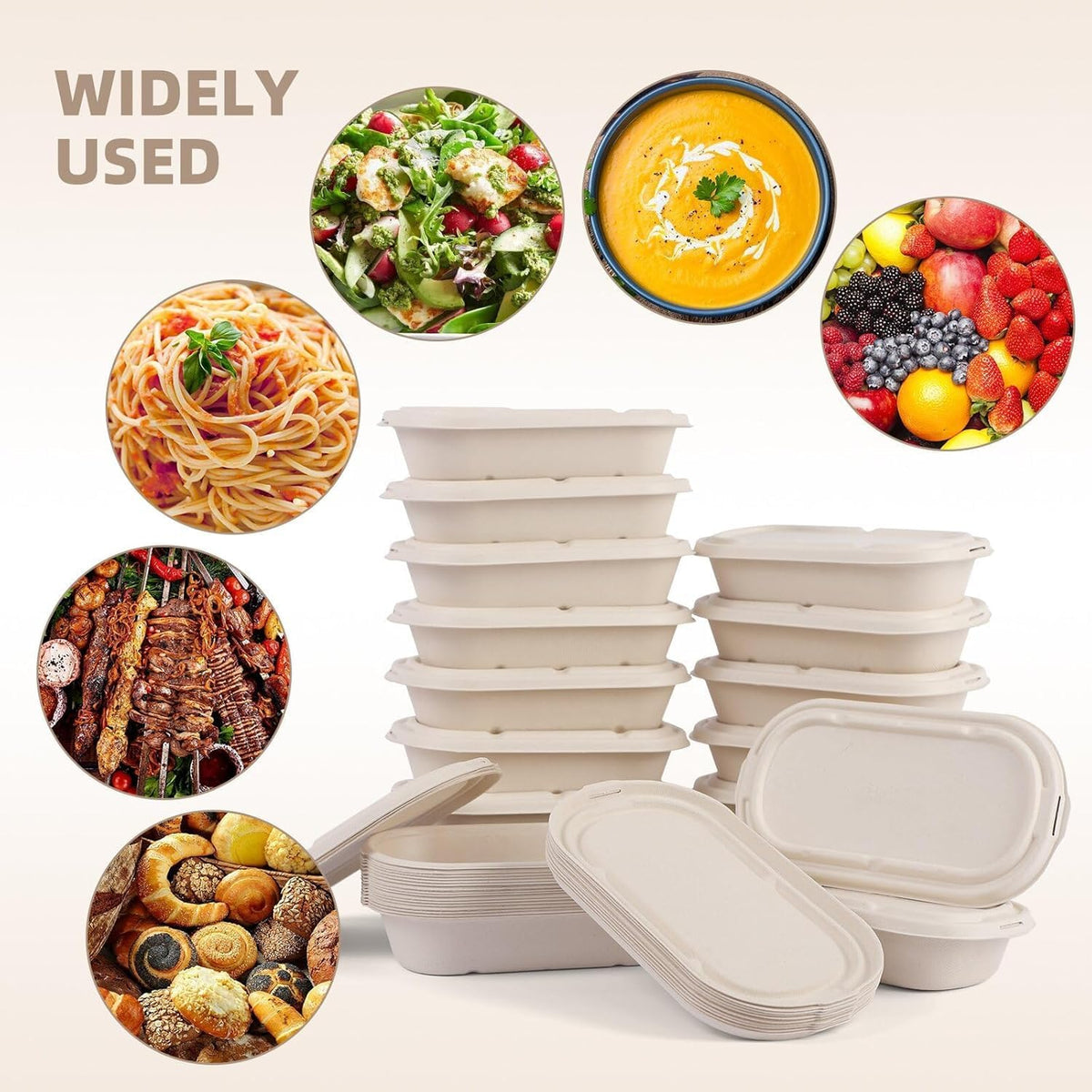 50Pcs(24oz) disposable meal prep food containers with lids.