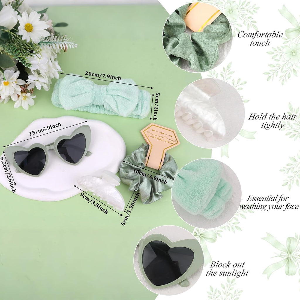 4PCS Bridesmaid Proposal Gifts Satin Hair Scrunchies Heart Sunglasses Spa Headband Acrylic Claw Clips Bachelorette