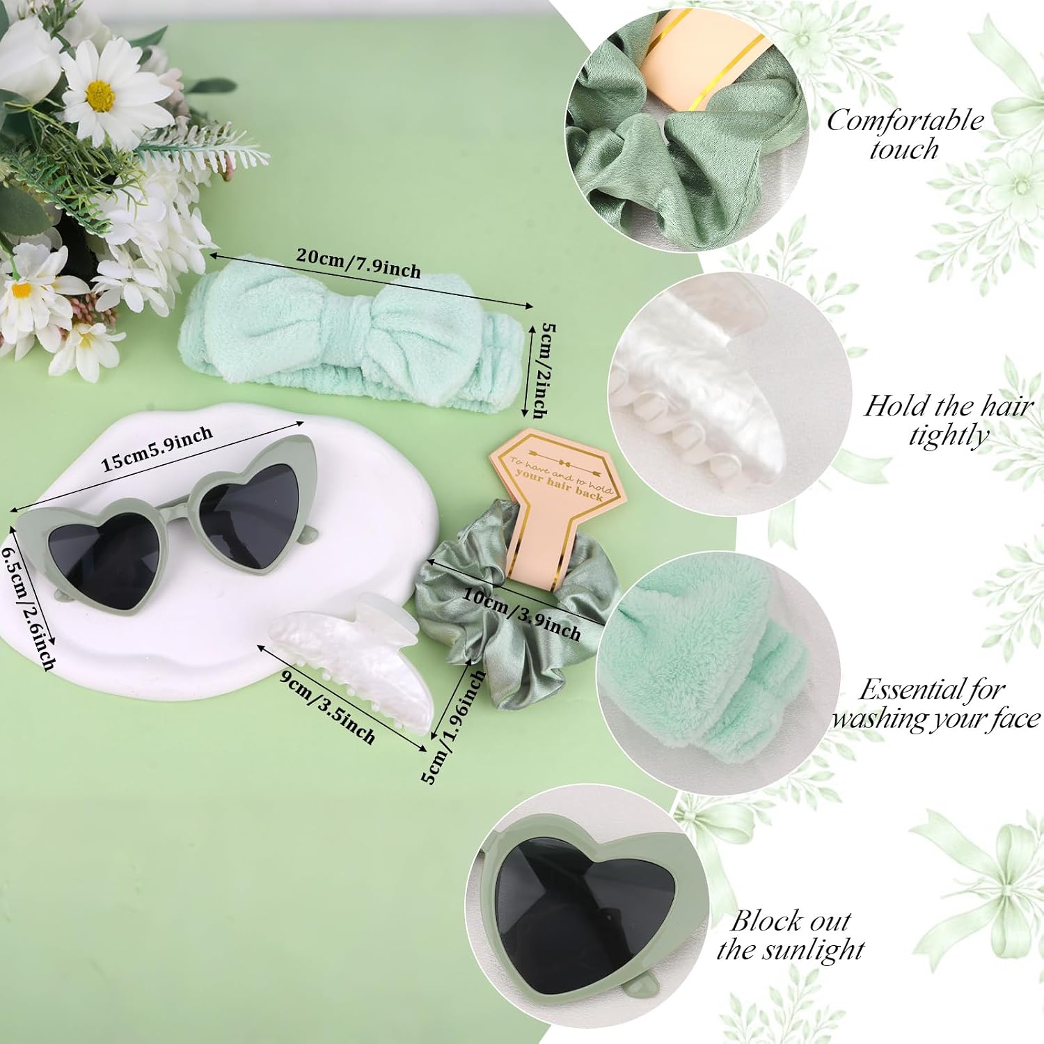 4PCS Bridesmaid Proposal Gifts Satin Hair Scrunchies Heart Sunglasses Spa Headband Acrylic Claw Clips Bachelorette