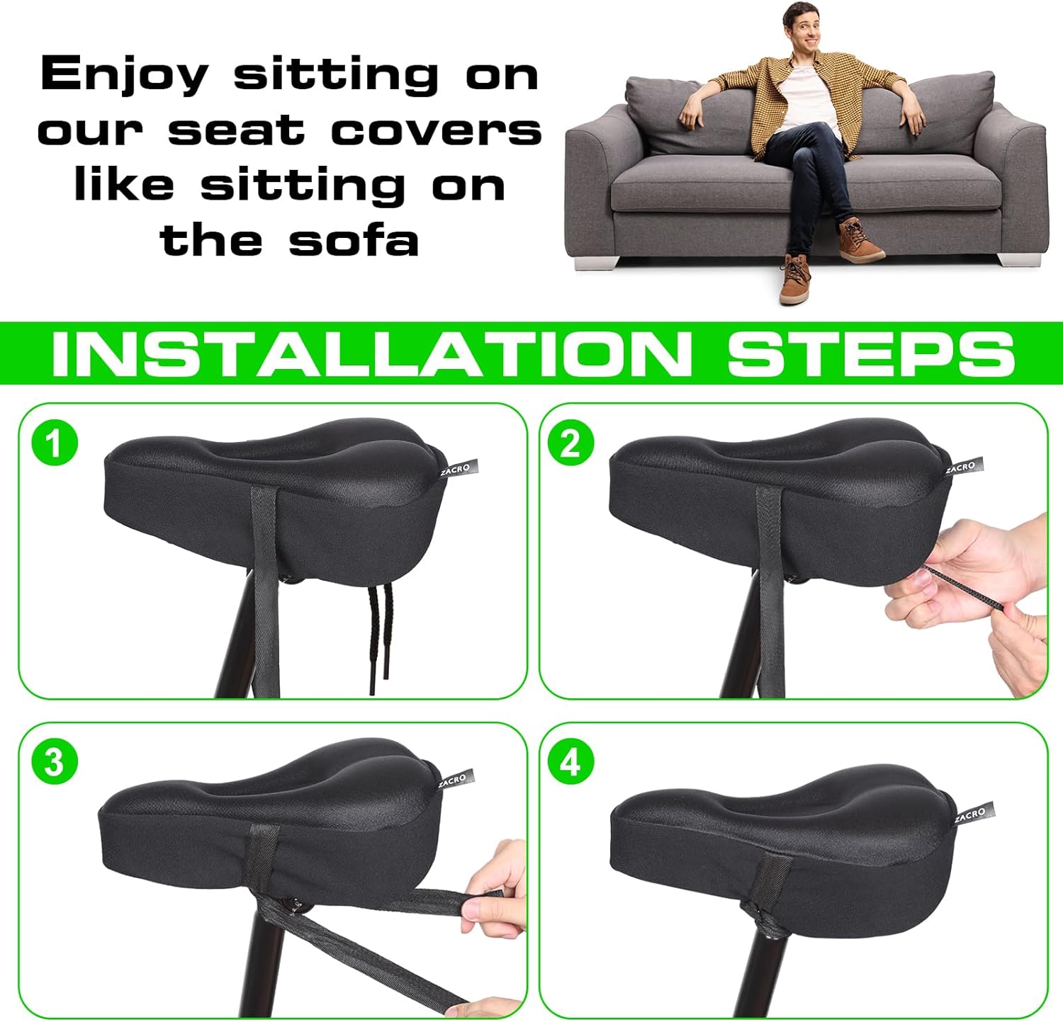 Bike Seat Cushion - Gel Padded Bike Seat Cover for Men Women Comfort, Extra Soft Exercise Bicycle Seat Compatible