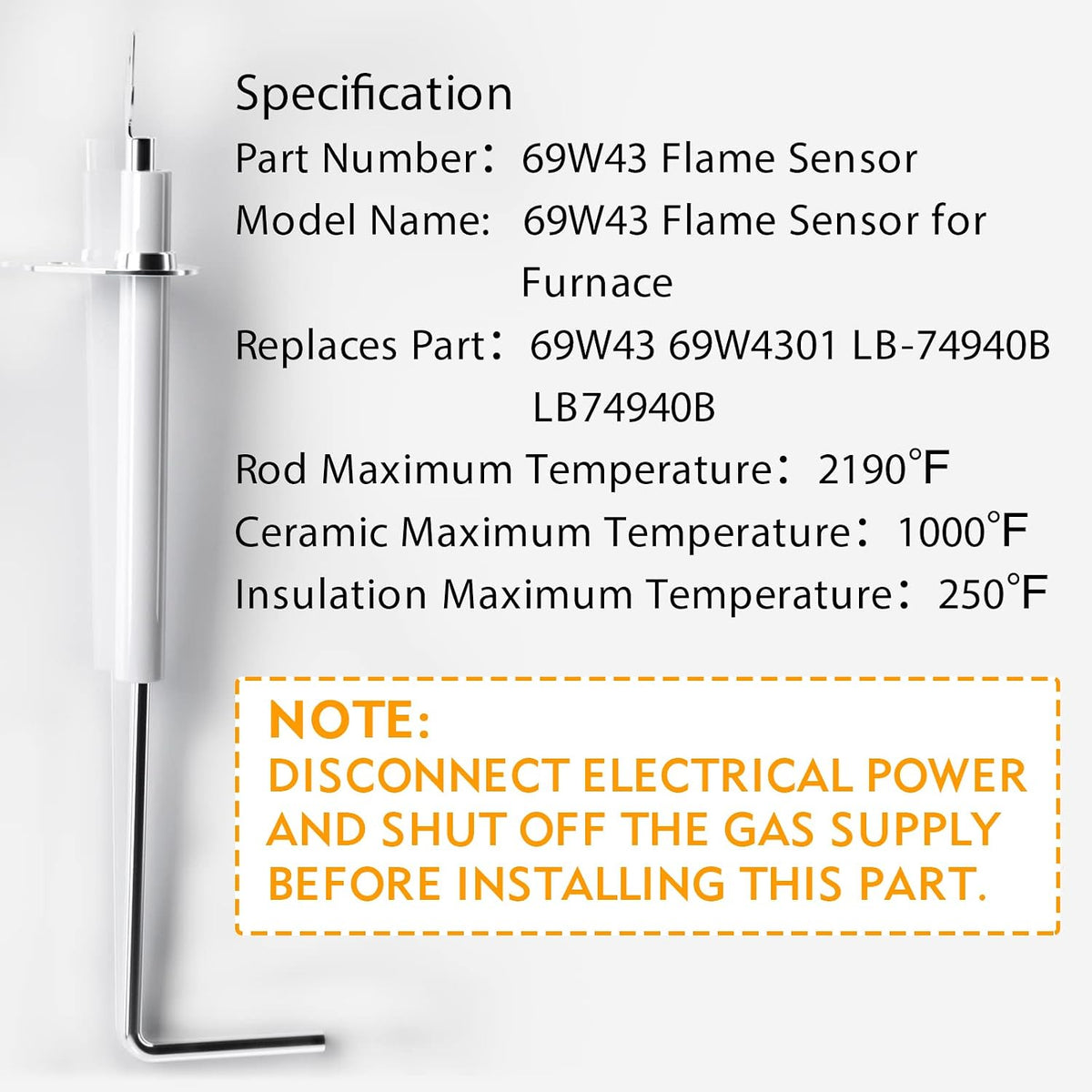2 Pack 69W43 Furnace Flame Sensor Replacement for Lennox