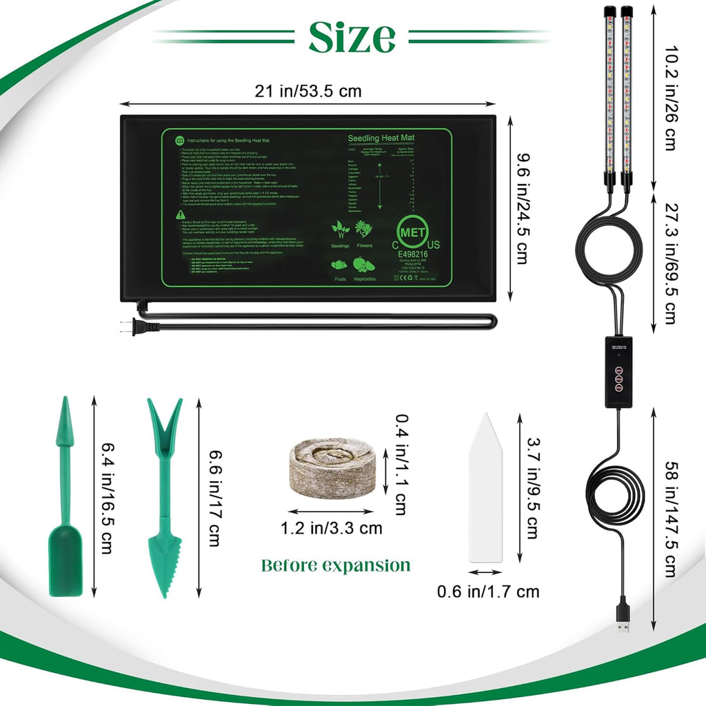 Seed Starter Kit 40-Cell Seed Starter Tray with Grow Lights Full Spectrum Seedling Heat Mat 40 Peat Pellets Seeds