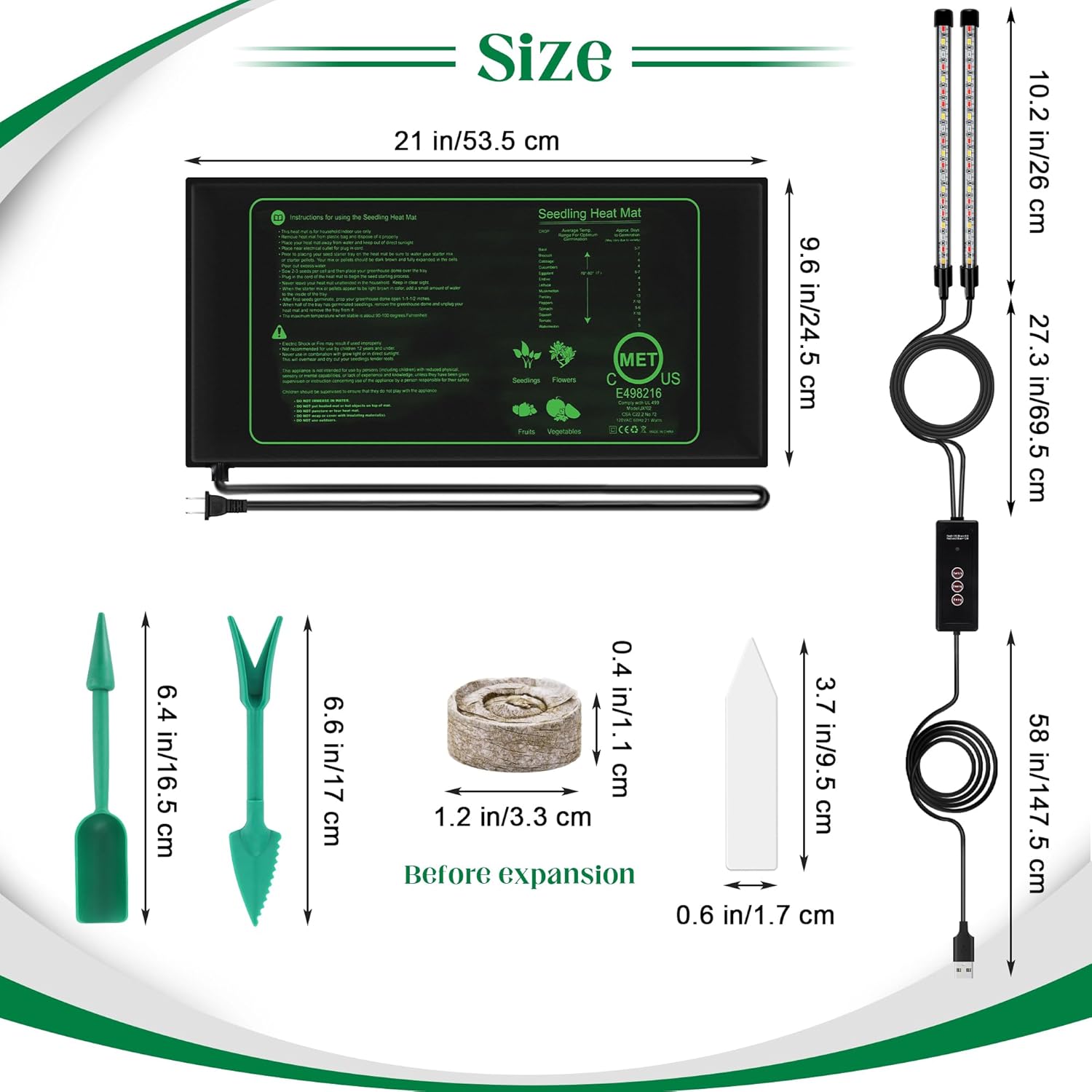 Seed Starter Kit 40-Cell Seed Starter Tray with Grow Lights Full Spectrum Seedling Heat Mat 40 Peat Pellets Seeds