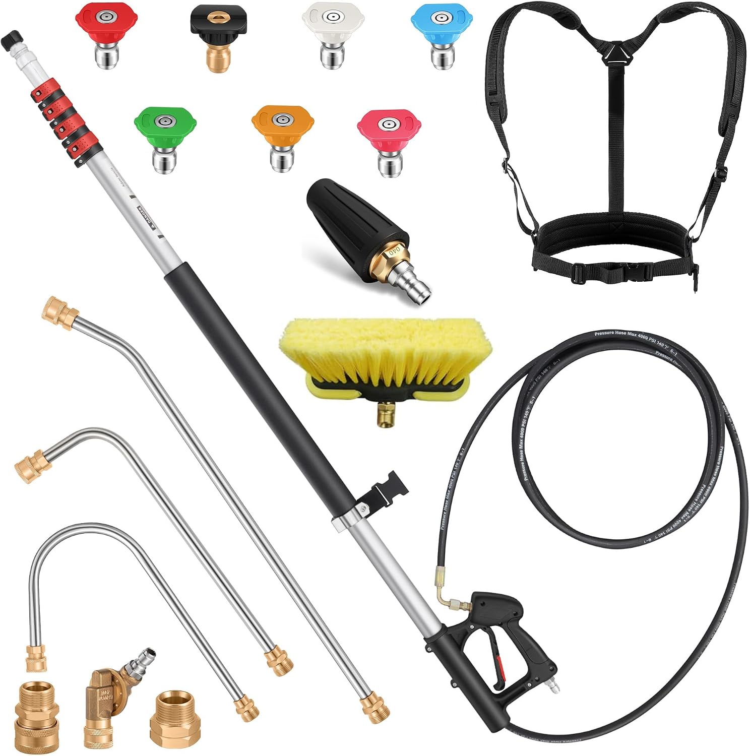 24 FT Gutter Cleaning Tools from The Ground - Telescoping Pressure Washer Wand - Gutter Cleaner Attachment with Power