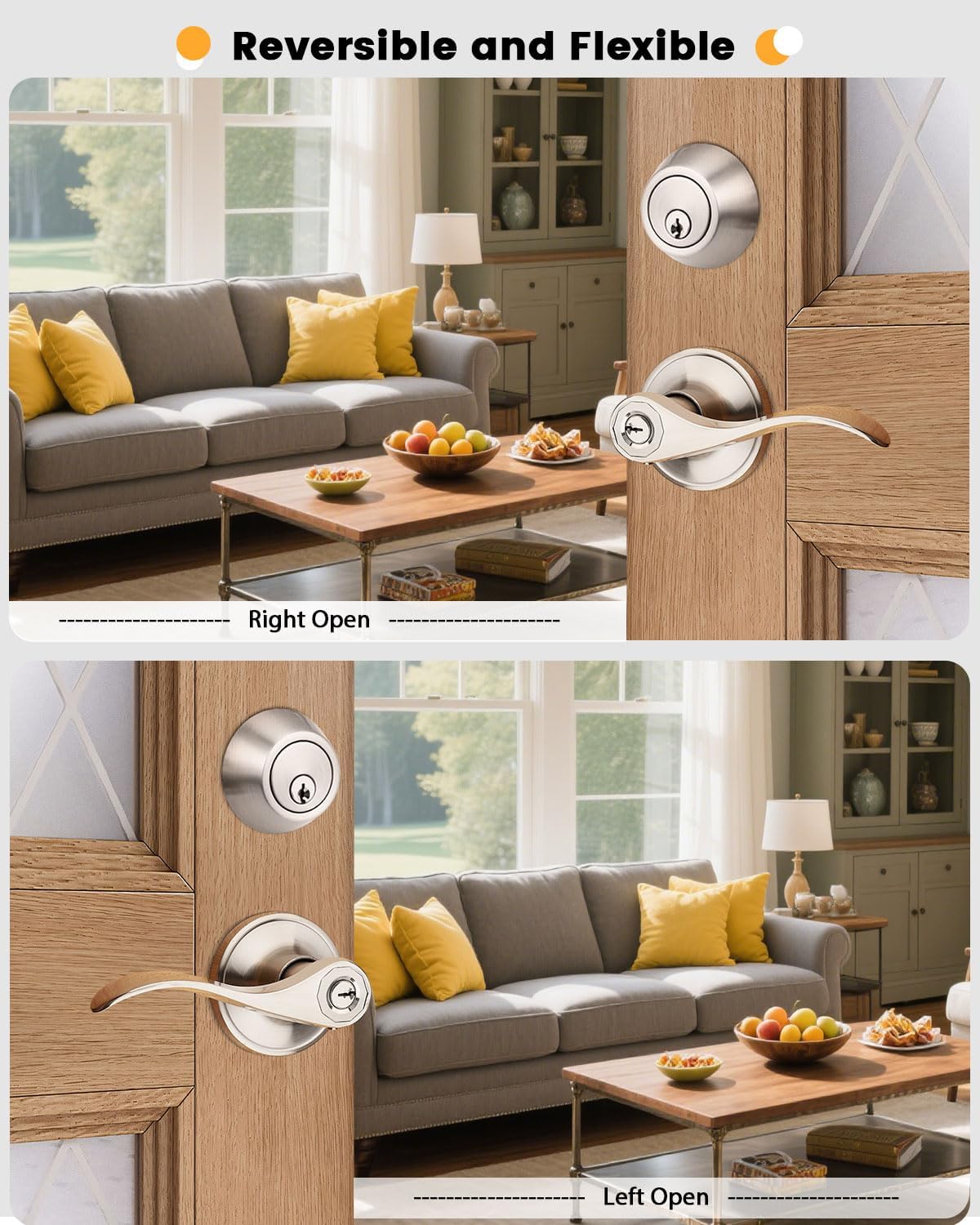 Keyed Alike Front Door Exterior Door Lever Lockset with Single Cylinder Deadbolt Combination Set, Door Knob with Lock