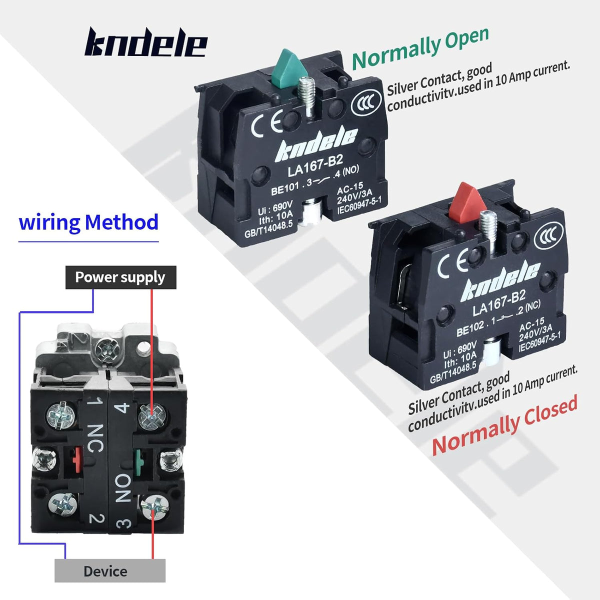 10Amp 22mm 2 Position Rotary Selector Switch 10A 660VAC SPDT 1NO 1NC Latching, IP65 Waterproof, 7/8" Panel Mount Industrial Switch