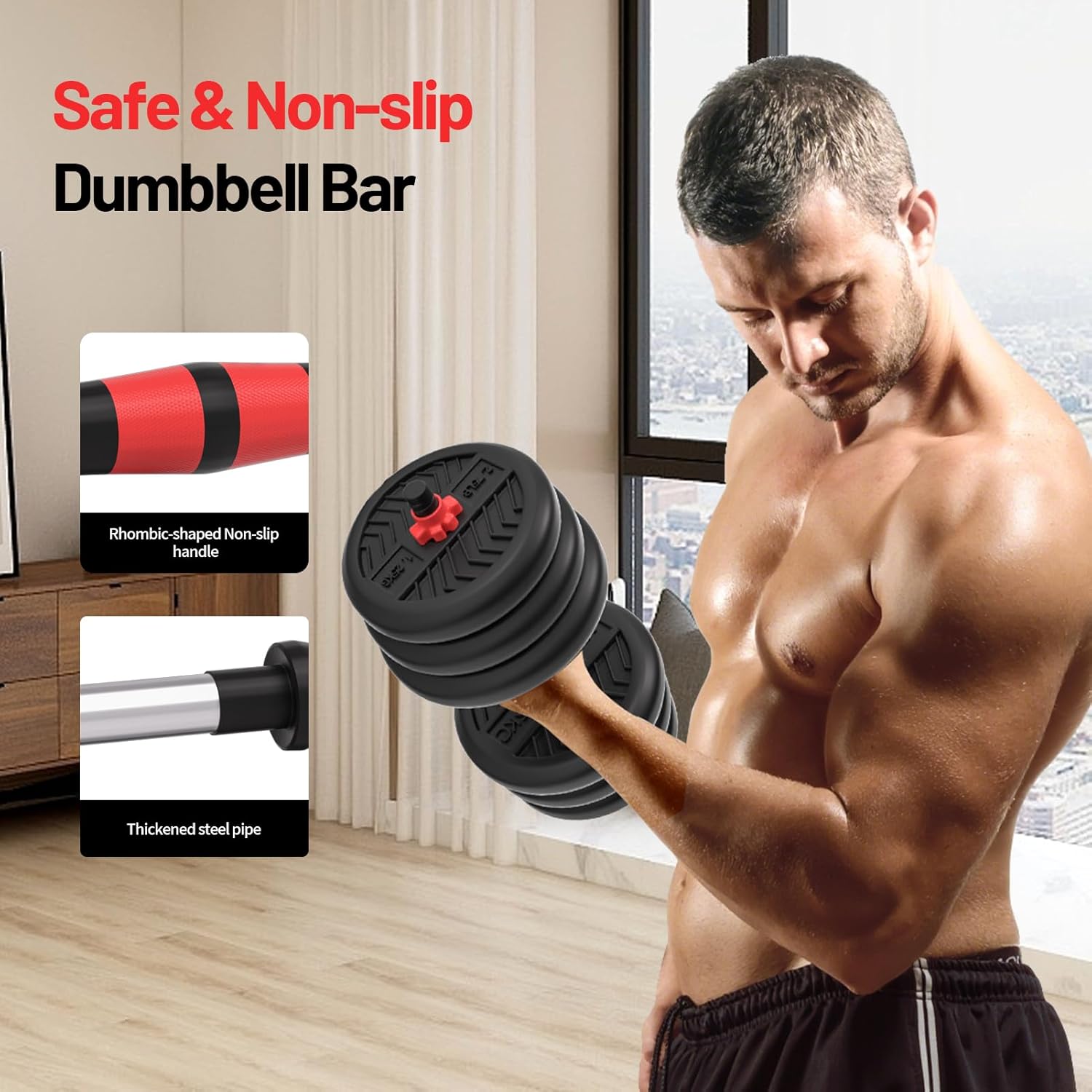 Adjustable Dumbbell, 20/30/45/70/90lbs Dumbbells Set, 4-in-1 Free Weights for Women/Men Workout Equipment Used as