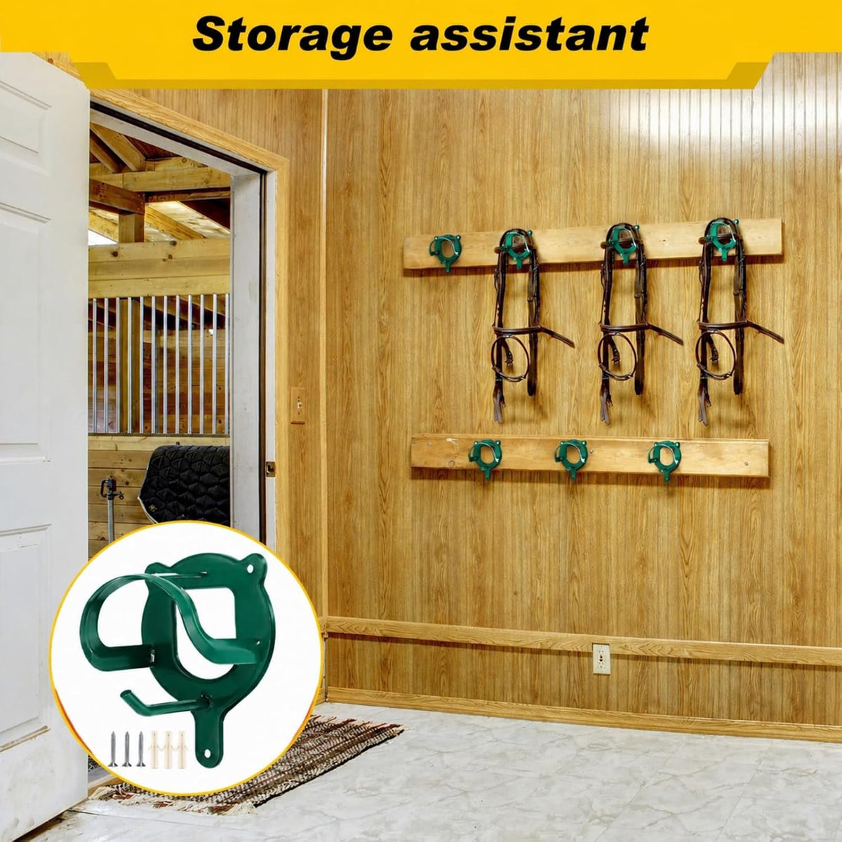 Horse Bridle Rack Bracket Bridle Hooks Tack Storage Halter Hanger Metal Holder with Tubes and Screw for Horse Barn