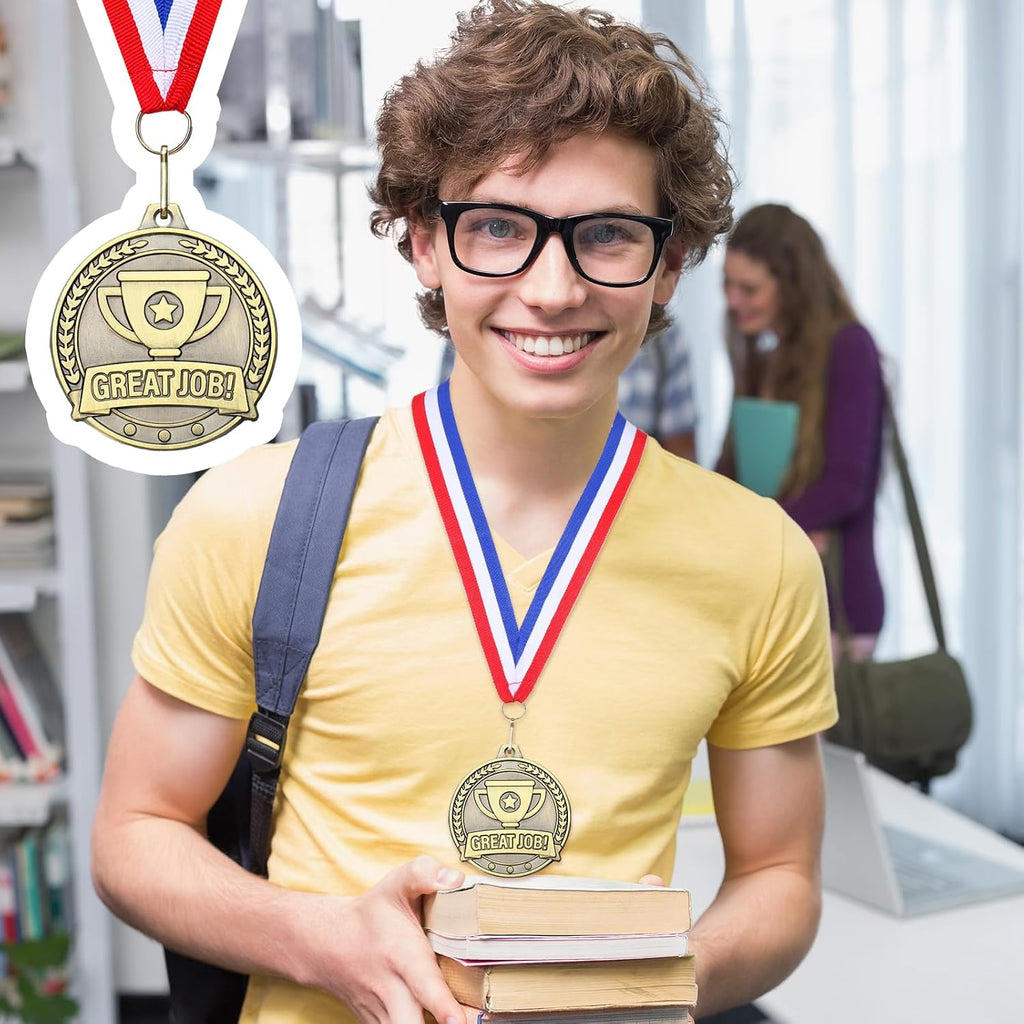 20 Pcs 2'' Gold Medals for Awards Bulk Gold Winner Medals with Neck Ribbons Metal Trophy Award Prize Gift for School