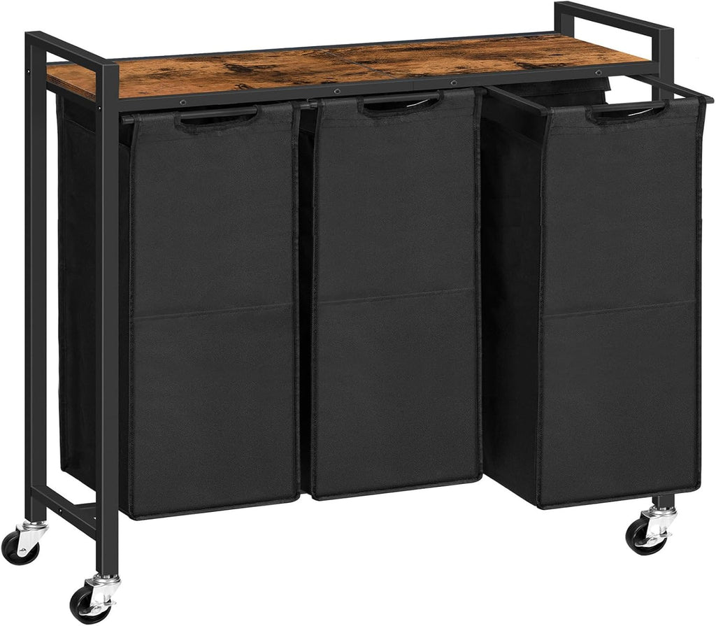 Laundry Sorter 3 Section, Laundry Hamper with Wheels, 3 × 11.5 Gal (43.5 L), Rolling Laundry Basket, Pull-Out and