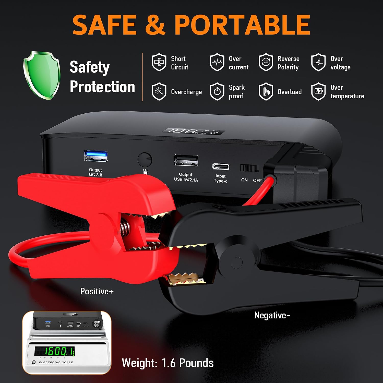 4000A 12V Car Battery Jump Starter 16000mAh for Car Boat Lawnmower
