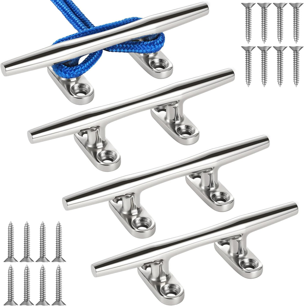 ZOMCHAIN 4/5/6 Inch Boat Cleat - Open Base 316 Stainless Steel Dock Cleat,Marine Cleat Rope Cleat, Mooring Accessories with Screws for Boats,Kayak, Marine, Deck, Nautical Decor(2,4,6 Pack)