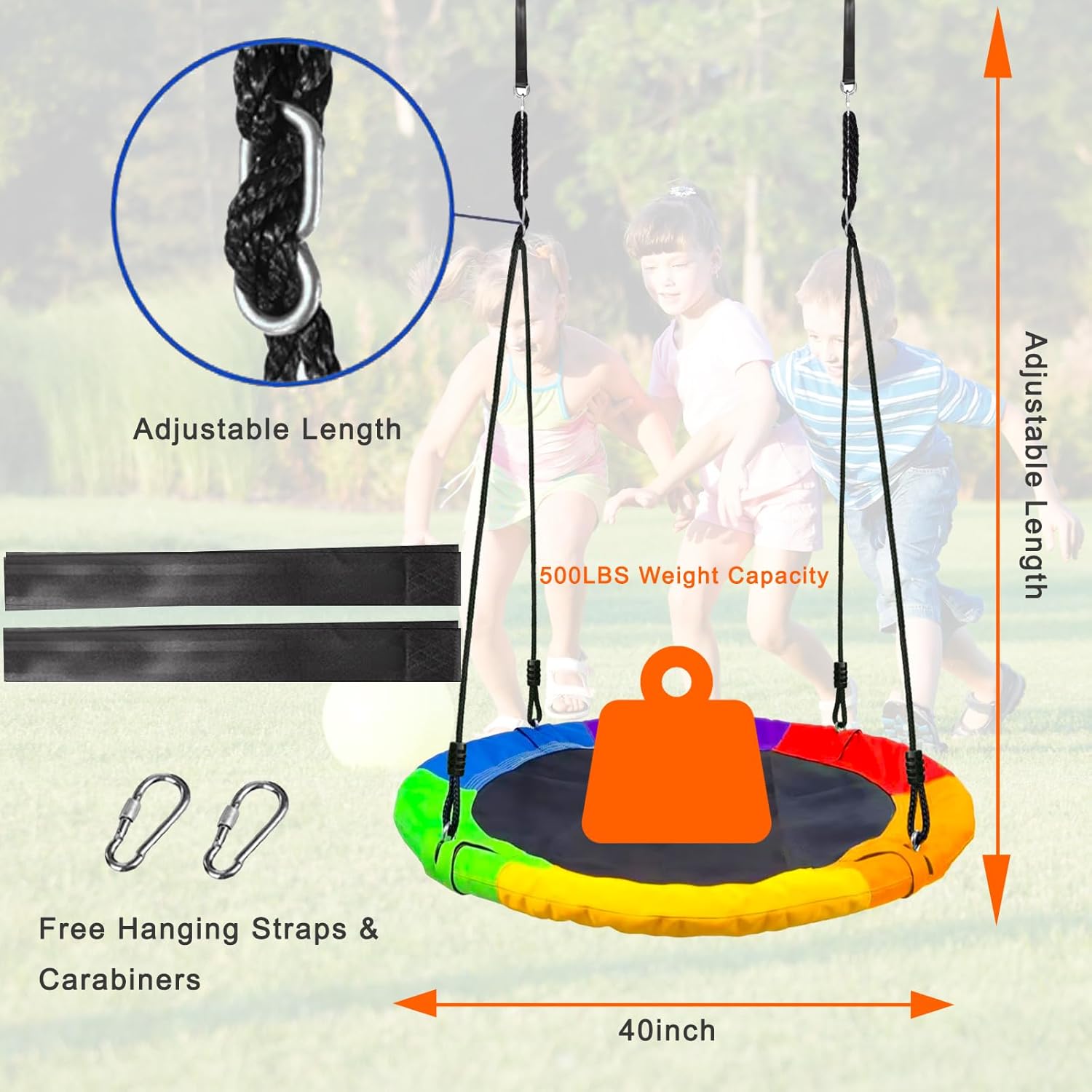 40" Saucer Tree Swing for Kids - 500Lb Weight Capacity, Waterproof Platform Swing Seat with Adjustable Ropes for Kids