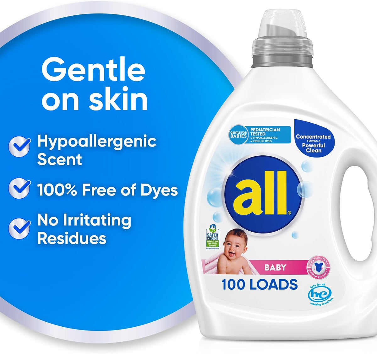 Liquid Laundry Detergent, Baby Powder Scent, 75 fl oz, 100 Loads
