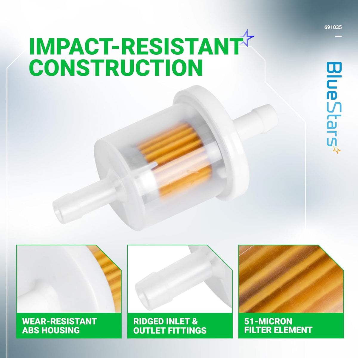 BlueStars 40 Micron 1/4 Inline Fuel Filter 691035 493629 - For Kawasaki