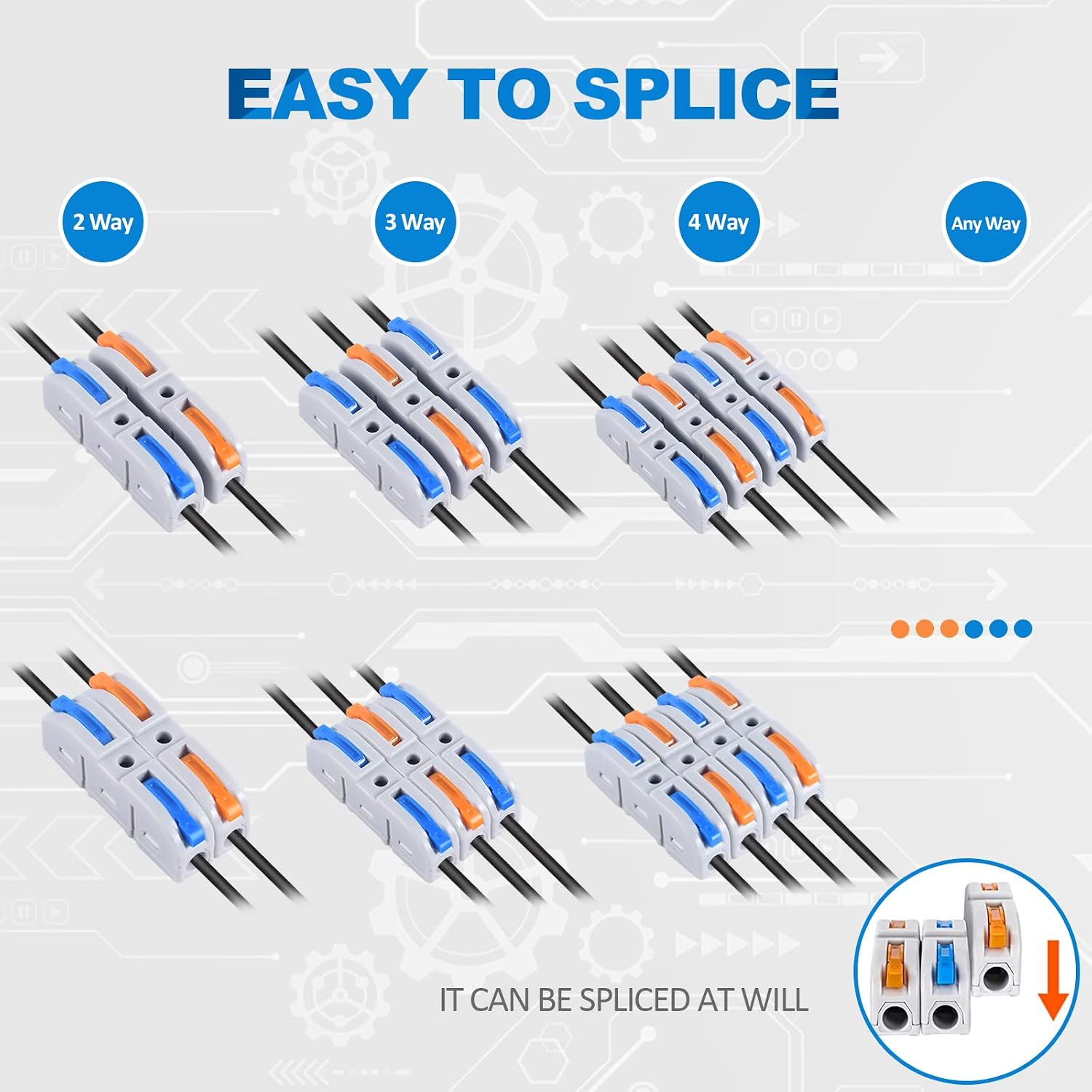 Lever Wire Connectors, HTCELLE 60-Piece Quick Connect Electrical Splicing Kit for Compact Inline Terminals - 28-12
