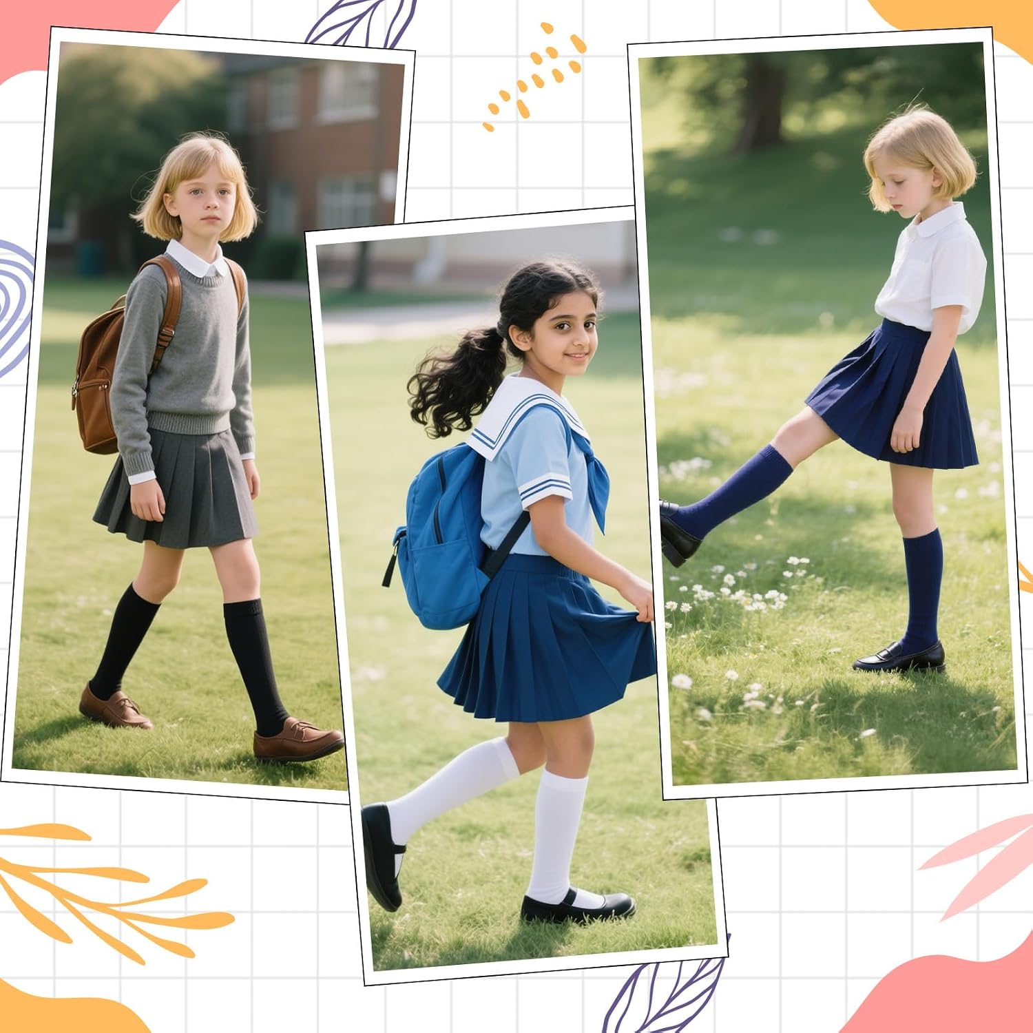 4 Pairs Calf Knee High Sock for Girl Kid Boy, Cotton School Uniform Unisex Solid Seamless Sock for Dress