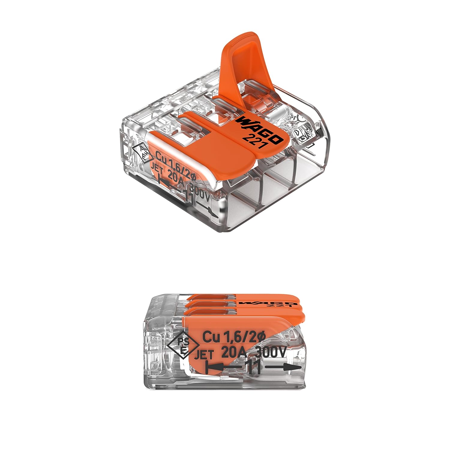 221-413 | WAGO Lever-Nuts Splicing Connector | for Solid and Stranded Conductors | 3-Conductor with Operating levers